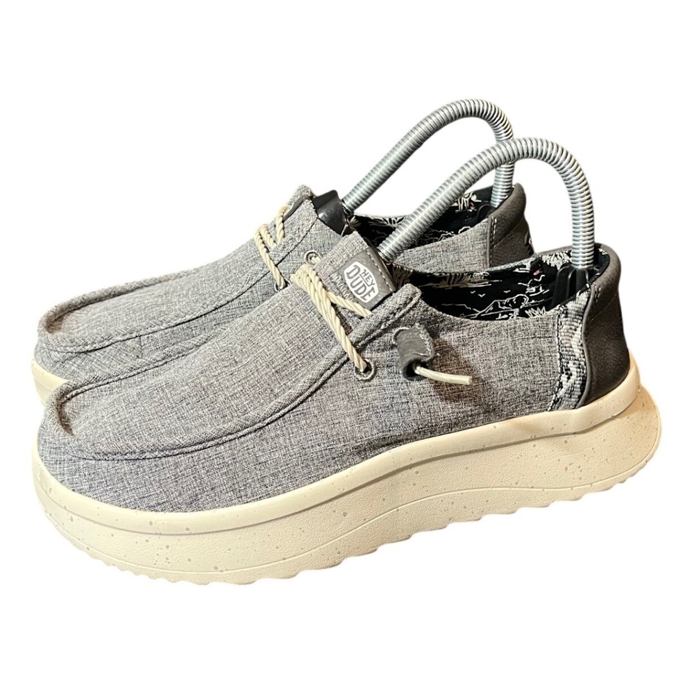 Hey Dude Wendy Peak Woven Women Size 8 Grey Platform Slip On Loafers Shoes